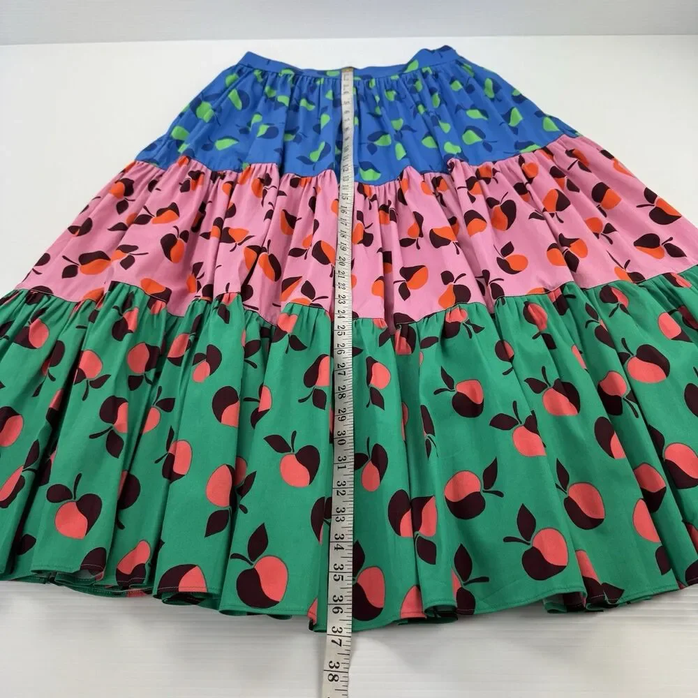 Kate Spade New York Skirt Size 10 Fruit Print Tiered Cotton Maxi Colorblock